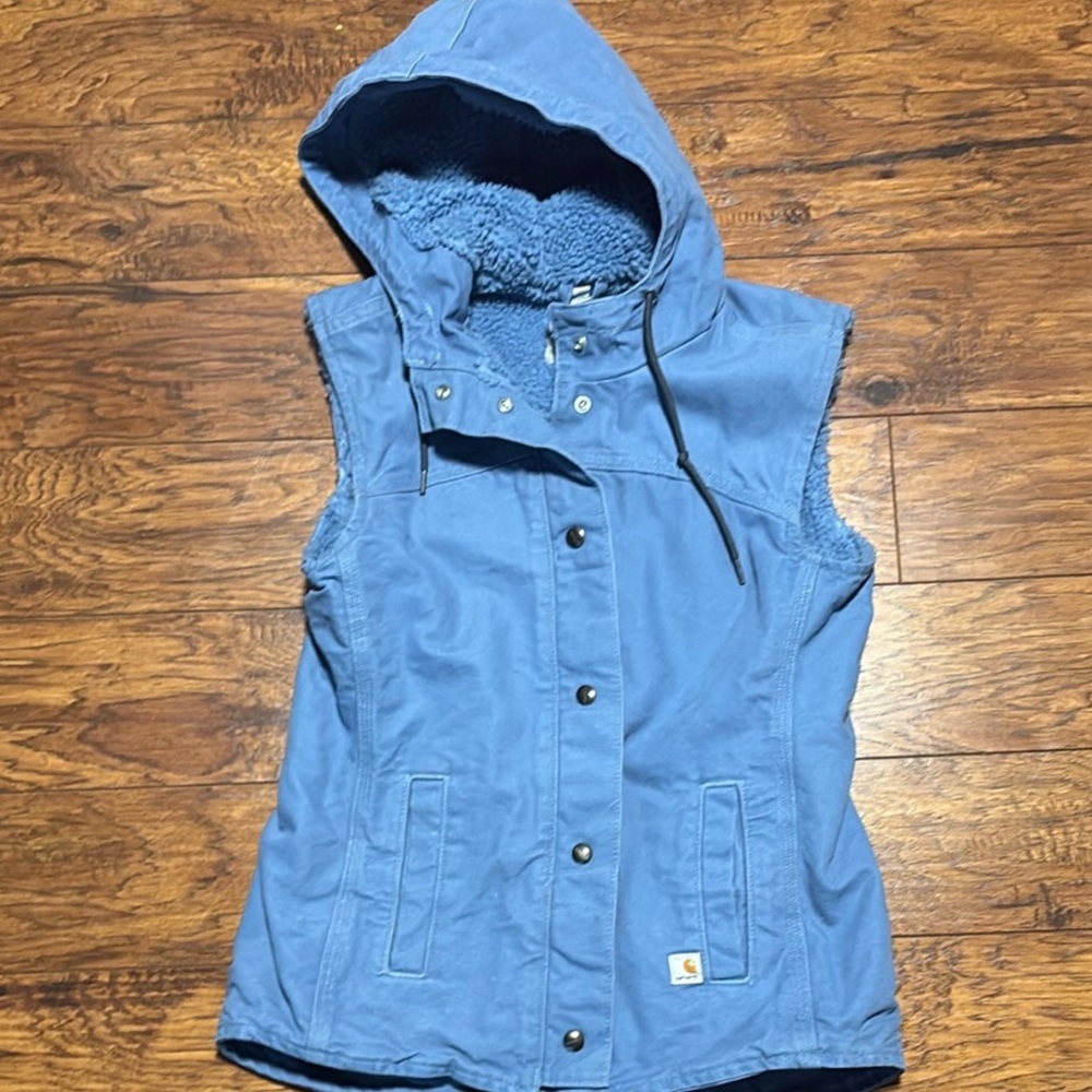 Carhartt Blue Hooded Sherpa-Lined Sleeveless Vest